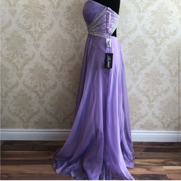 BNWT La Femme chiffon beaded gown - Picture 4 of 9